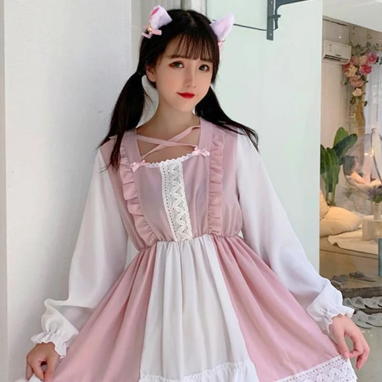 Kawaii Sweet Lolita Hem Stitching Dress in Pink