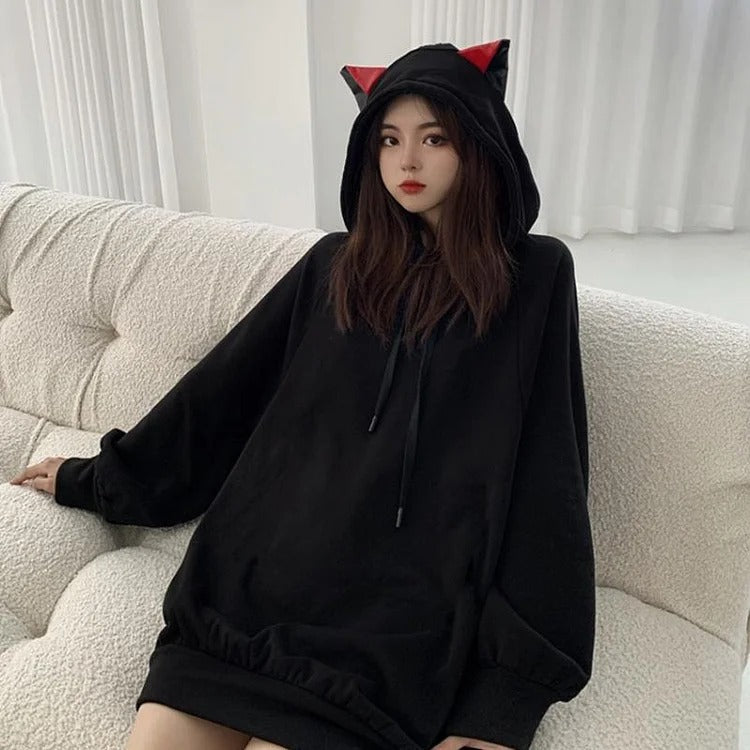Cat Lover's Dream: Kawaii Gothic Sweatshirt with Cat Ear Hood