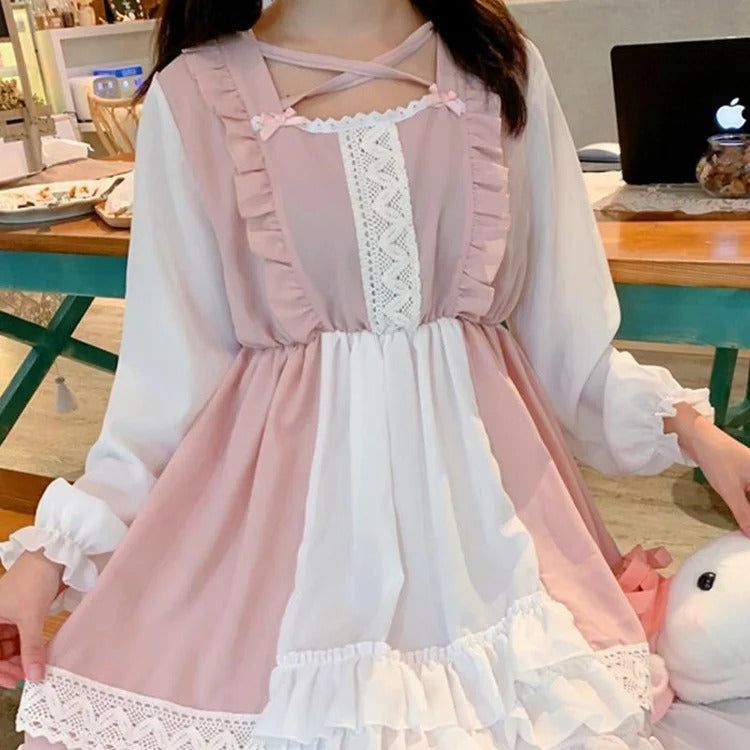 Kawaii Sweet Lolita Hem Stitching Dress in Pink