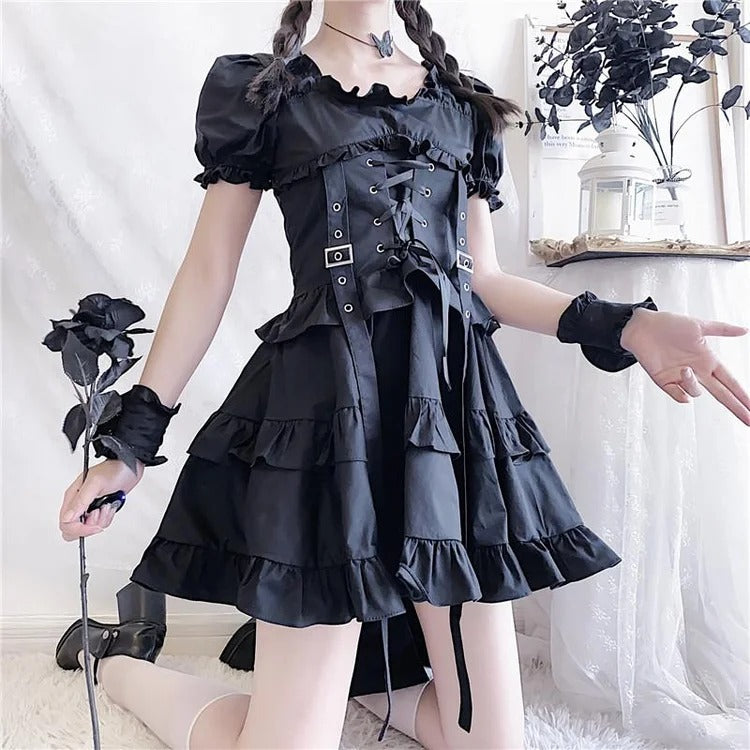 Darkly Romantic Gothic Ruffle Mini Dress