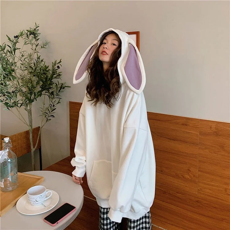 Harajuku Bunny Ears Hooded Sweatshirt - Cute and Cozy