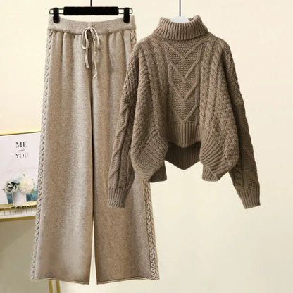 Fashionable Cable-Knit Sweater & Wide-Leg Pants Set" - Style and Comfort Combined! 🌟👚👖