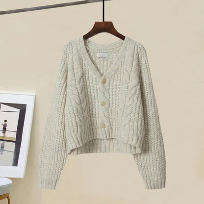 Button Cardigan Cross Knit Sweater Lace Up Slip Dress Two Piece Set