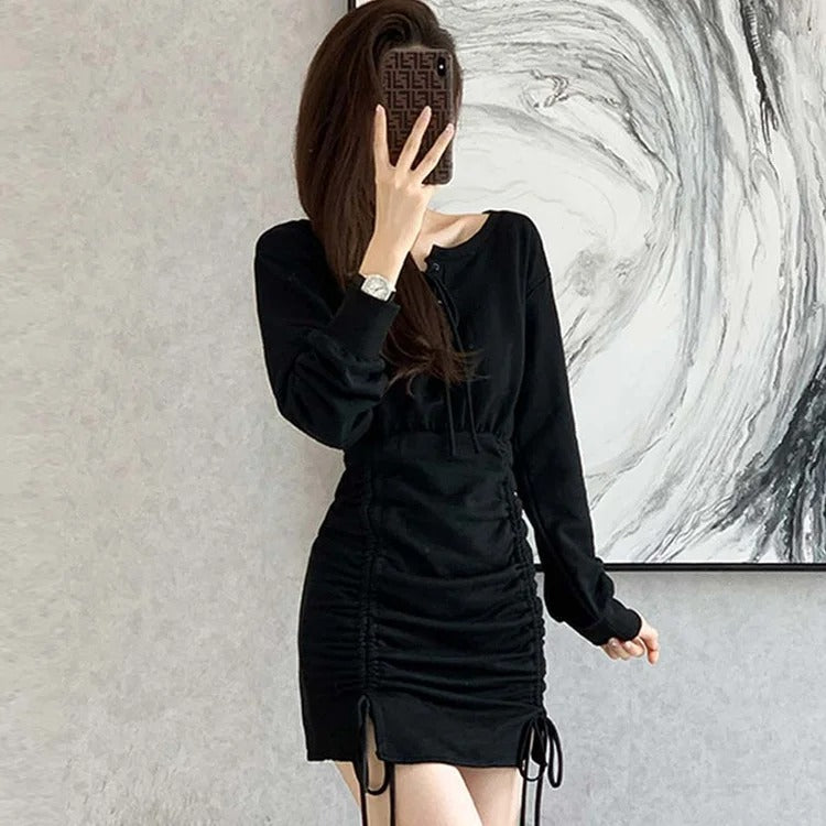 Darkly Romantic Off-the-Shoulder Ruffle Dress with Lace-Up Detail