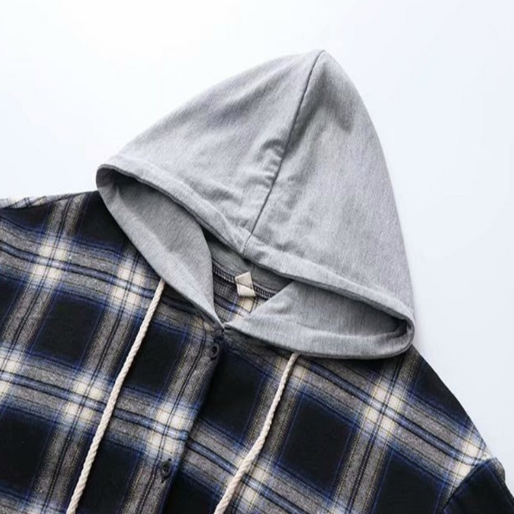Harajuku Harmony: Plaid Drawstring Hooded Jacket Shirt - Elevate Your Casual Chic! 🌈👚