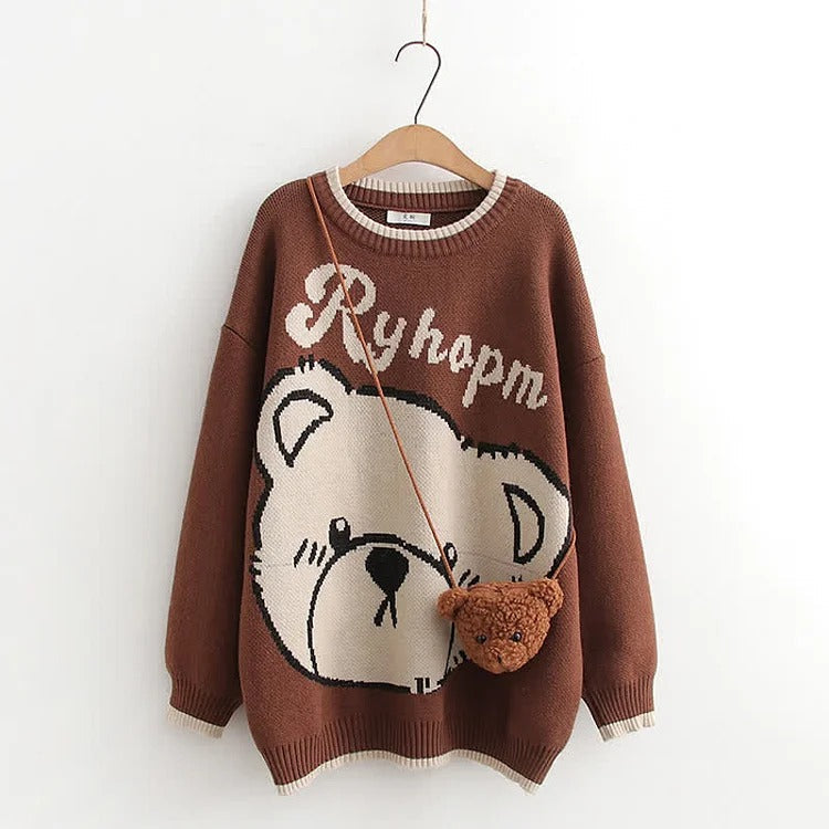 Adorable Elegance Cartoon Bear Print Letter Sweater with