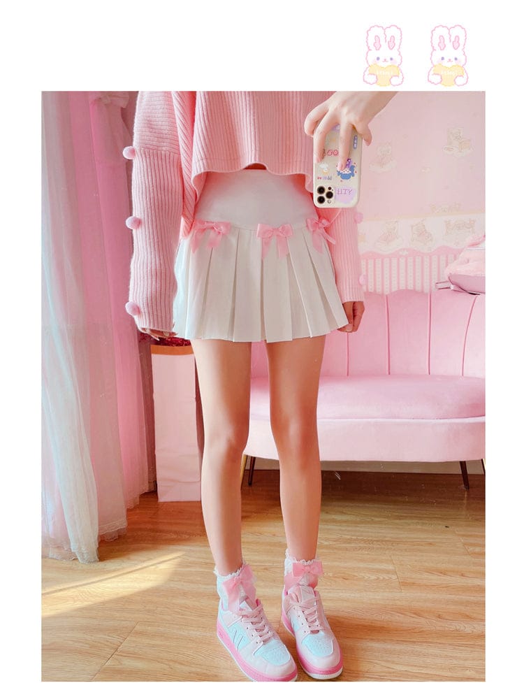 High Waist Mini Pleated Bow Skirt