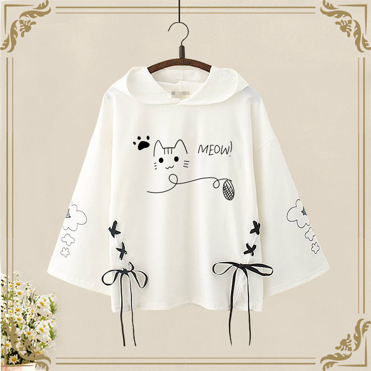 Meow Magic: Kawaii Cartoon Kitty Sweatshirt Hoodie - Unleash Your Inner Cuteness! 🐾👚