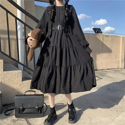 Black High Waist Ruffle Hem A-Line Lolita Dress