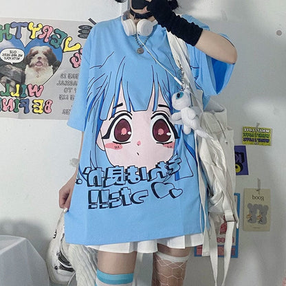 Kawaii Anime Cute Blue T-shirt