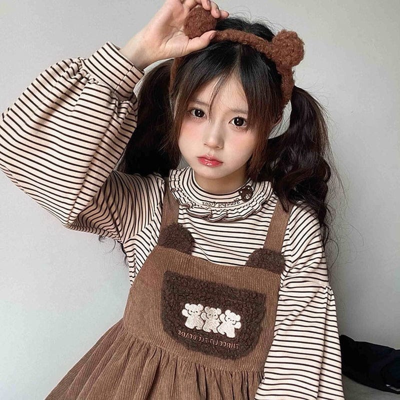 Kawaii Bear Embroidered Collar Top