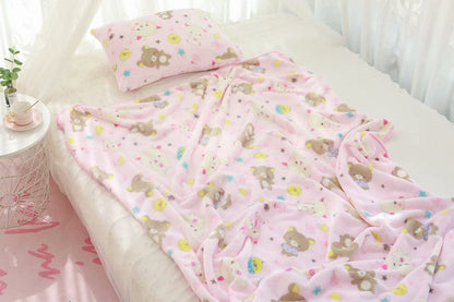 Kawaii Bear Flannel Blanket / Pillow Case