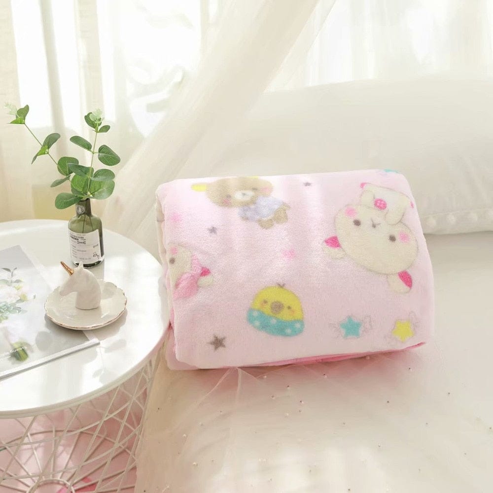 Kawaii Bear Flannel Blanket / Pillow Case
