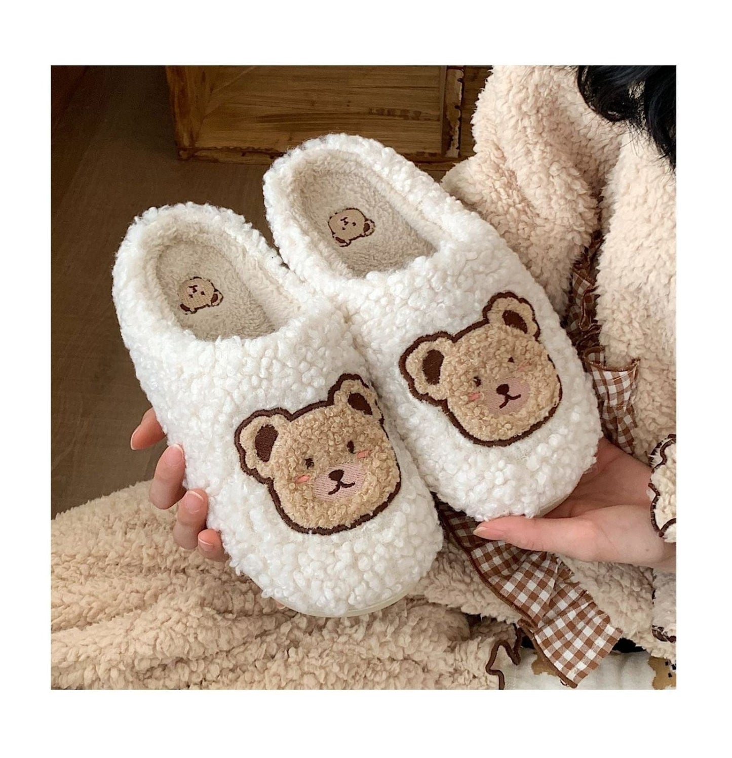 Kawaii Plush Bear Fluffy Cute Slippers