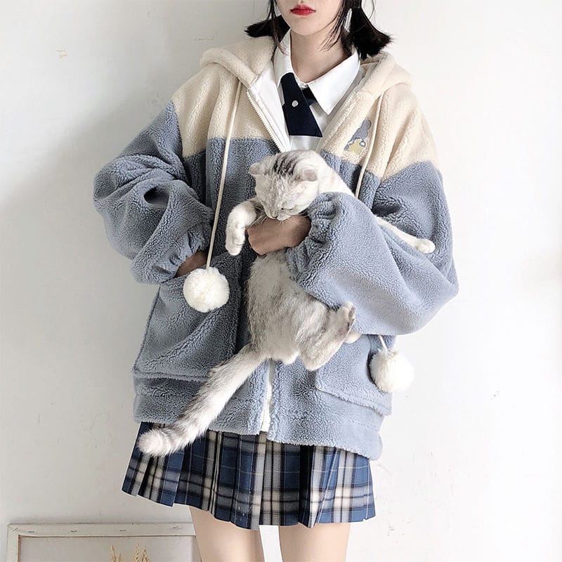 Kawaii Bunny Embroidery Hoodie Fleece