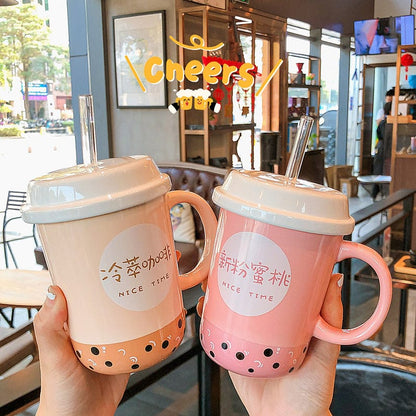 Kawaii Ceramic Coffee Boba Mug