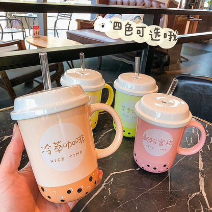Ceramic Coffee Mug Straw, Drinkware Ceramic Cups Cute