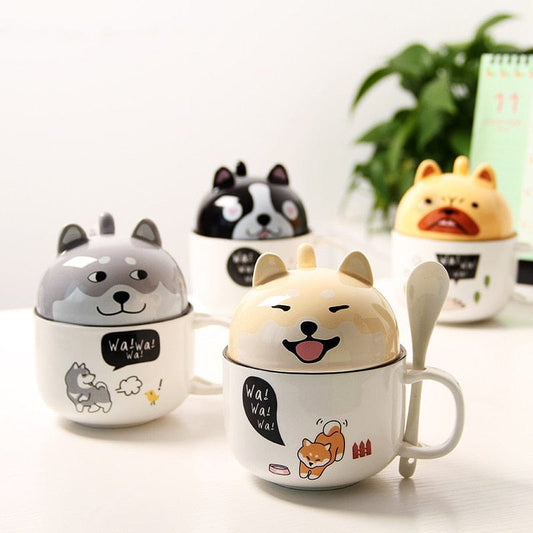 Kawaii Ceramic Pet Mug with Cover and Spoon