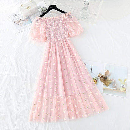 Kawaii Daisy Puff Sleeve Summer Dress