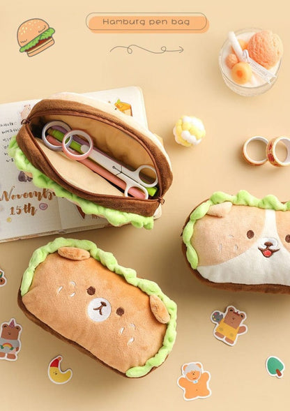 Kawaii Dog Roll Burger Pencil Case