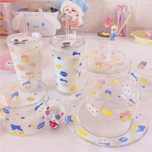 Kawaii Duck Summer Glass Plate / Cup Collection