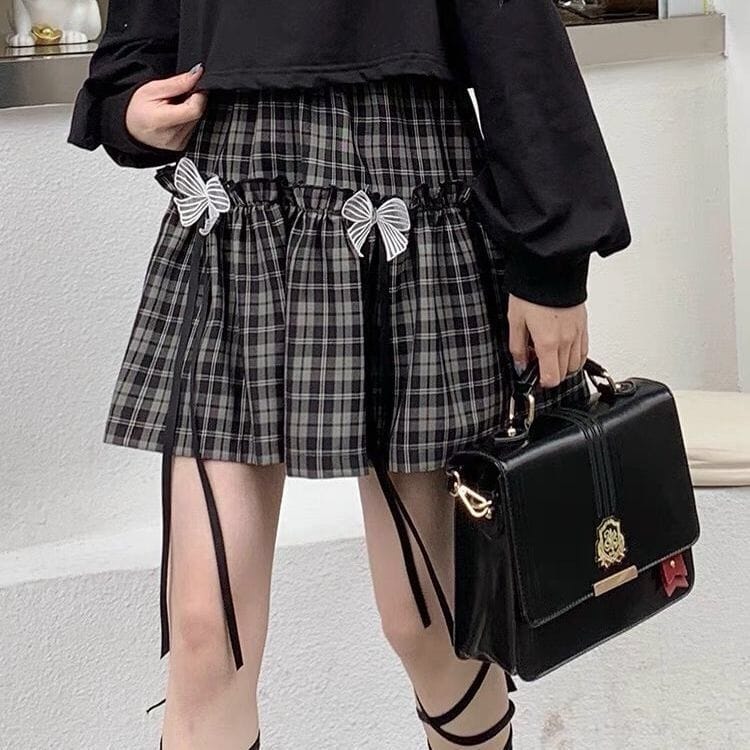 Kawaii Goth Plaid Bow Skirt