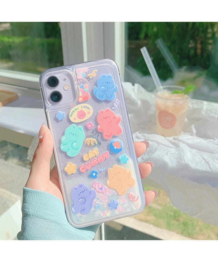 Kawaii Jelly Bear Glitter Dynamic Quicksand Liquid iPhone Case