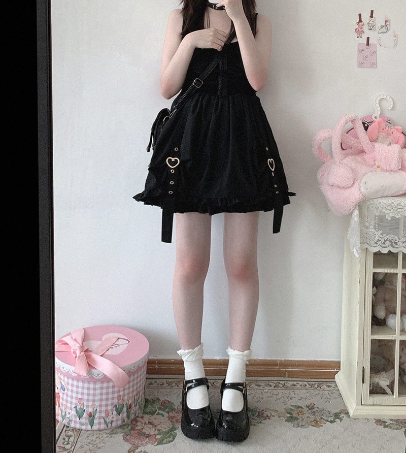 Kawaii Ruffle High Waist Heart Belt Skirt