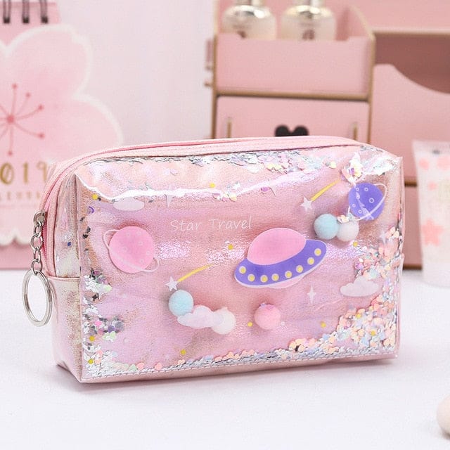 Kawaii Space Glitter Pencil case