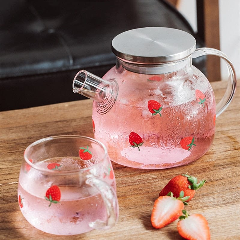 Kawaii Strawberry Glass Water Jug + Cup