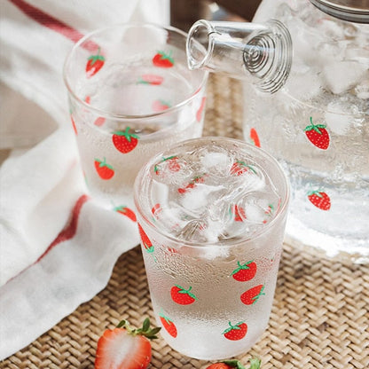 Kawaii Strawberry Glass Water Jug + Cup