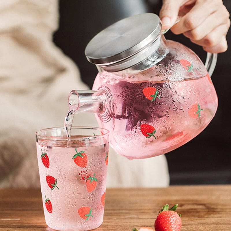 Kawaii Strawberry Glass Water Jug + Cup