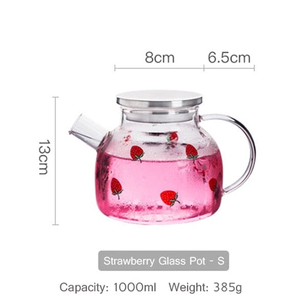 Kawaii Strawberry Glass Water Jug + Cup