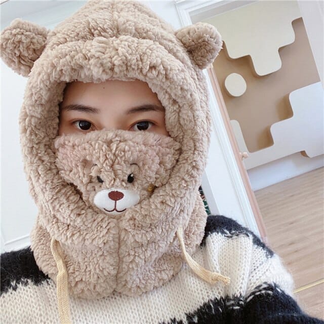 Kawaii Teddy Bear Winter Hoodie Hat w/ Mask
