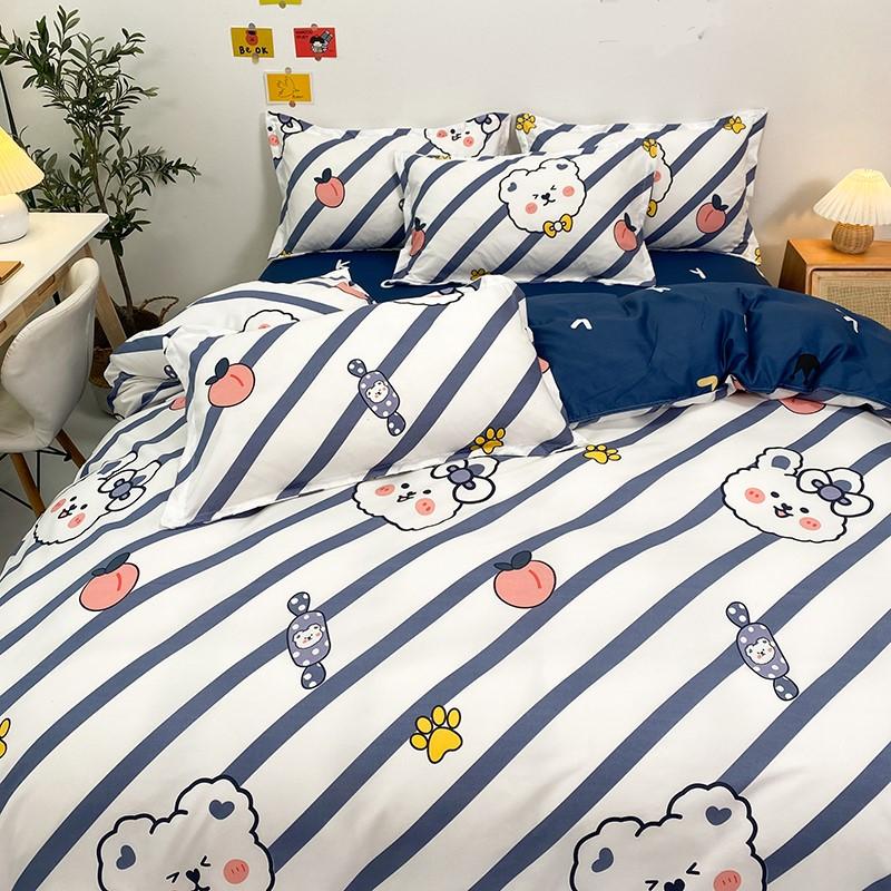 Navy White Striped Bear Peach Bedding Set