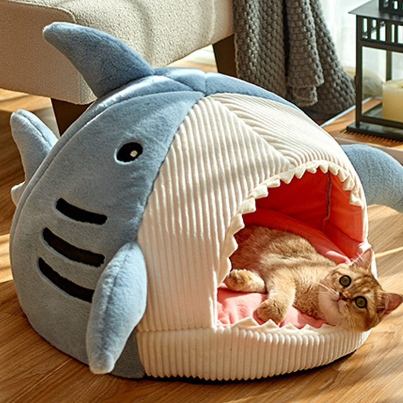 Blue Gray Shark Cat Dog Pet Bed House Hideout