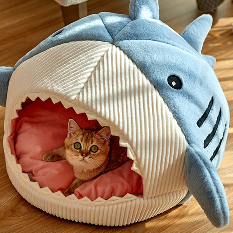 Blue Gray Shark Cat Dog Pet Bed House Hideout