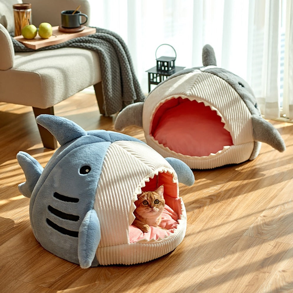 Blue Gray Shark Cat Dog Pet Bed House Hideout