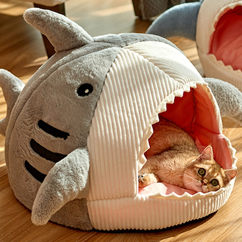 Blue Gray Shark Cat Dog Pet Bed House Hideout