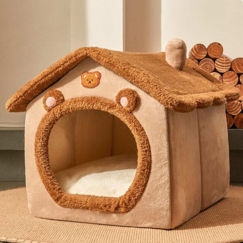 Brown Bear Soft Cat Dog Pet House Kennel