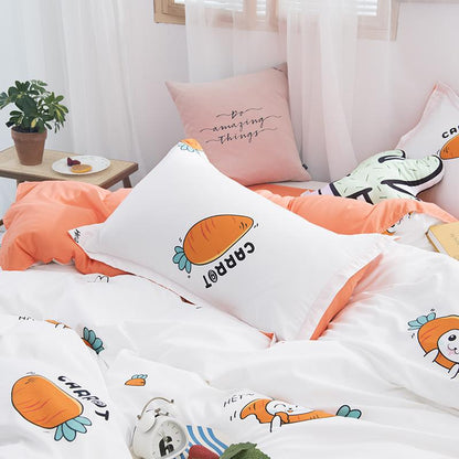 Carrot & Bunny White Print Bedding Set