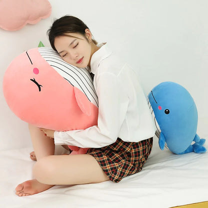 Cheerful Kawaii Chonky Plumpy Pink Blue Whale Stuffed Animals Plushies