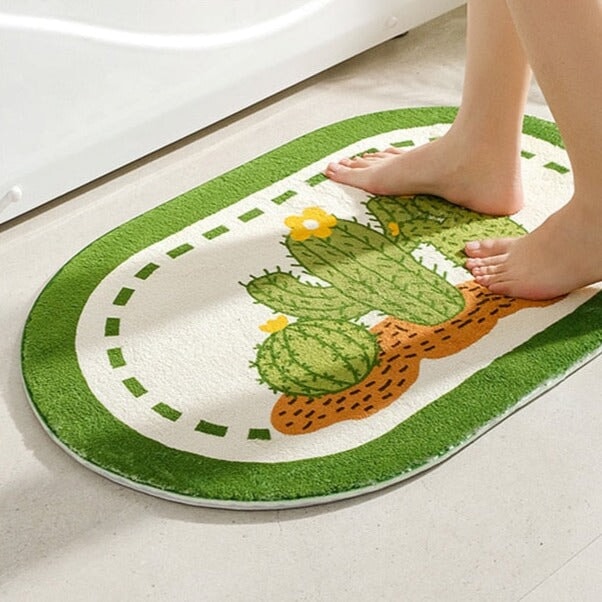 Enchanting Petal Paradise: Kawaii Floral Oval Bathroom Mat