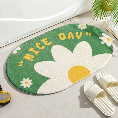 Enchanting Petal Paradise: Kawaii Floral Oval Bathroom Mat