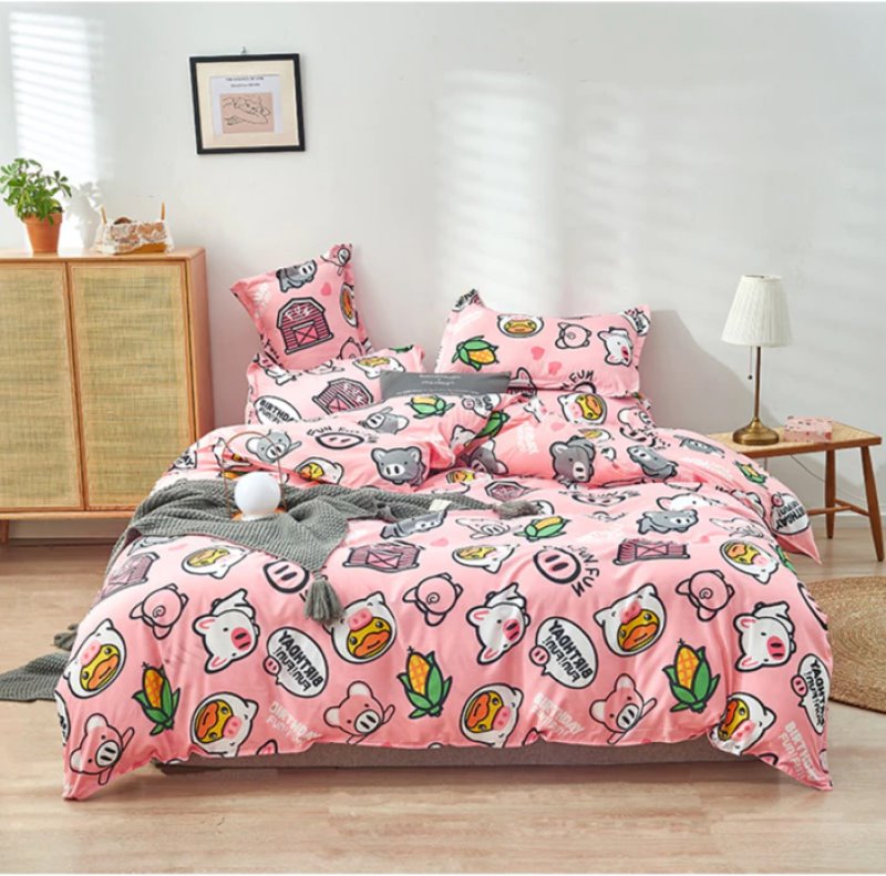 Cute Pink Pig Pattern Bedding Set