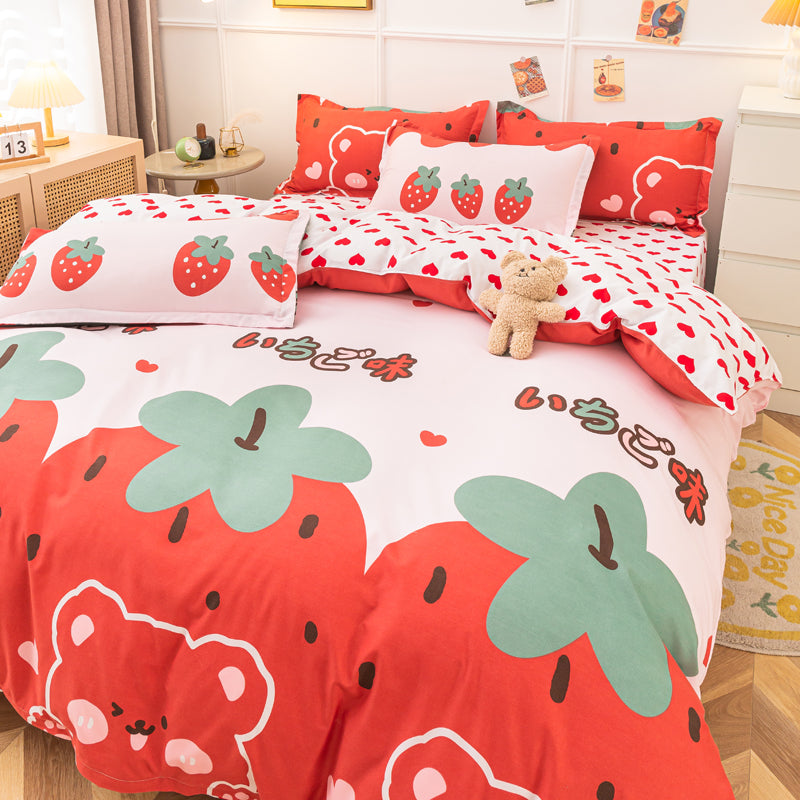 Cute Strawberry Animal Heart Bedding Set