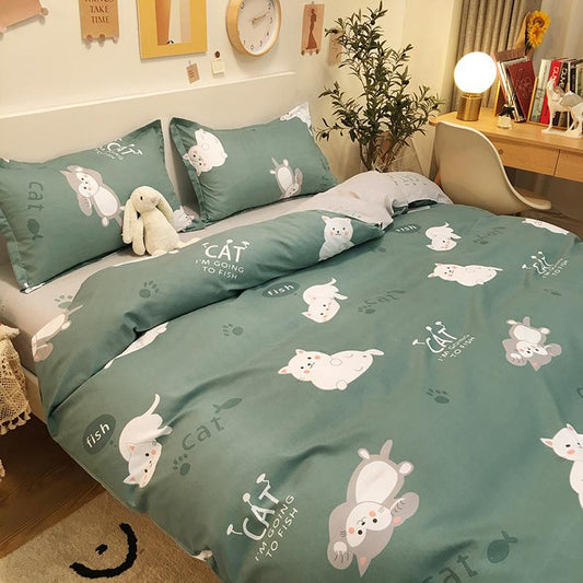 Emerald Funny Cat Print Bedding Set