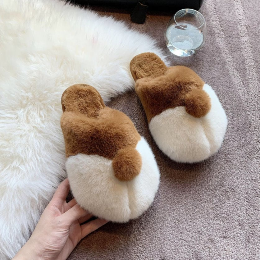 Fluffy Corgi Plush Slippers