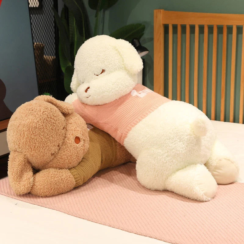 Fluffy Sleeping Brown White Kawaii Dog Bear Stuffed Animals Plushies