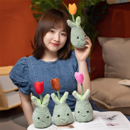 Friendly Kawaii Cuddly Tulip Flower Pot Stuffed Toy Plushie Collection